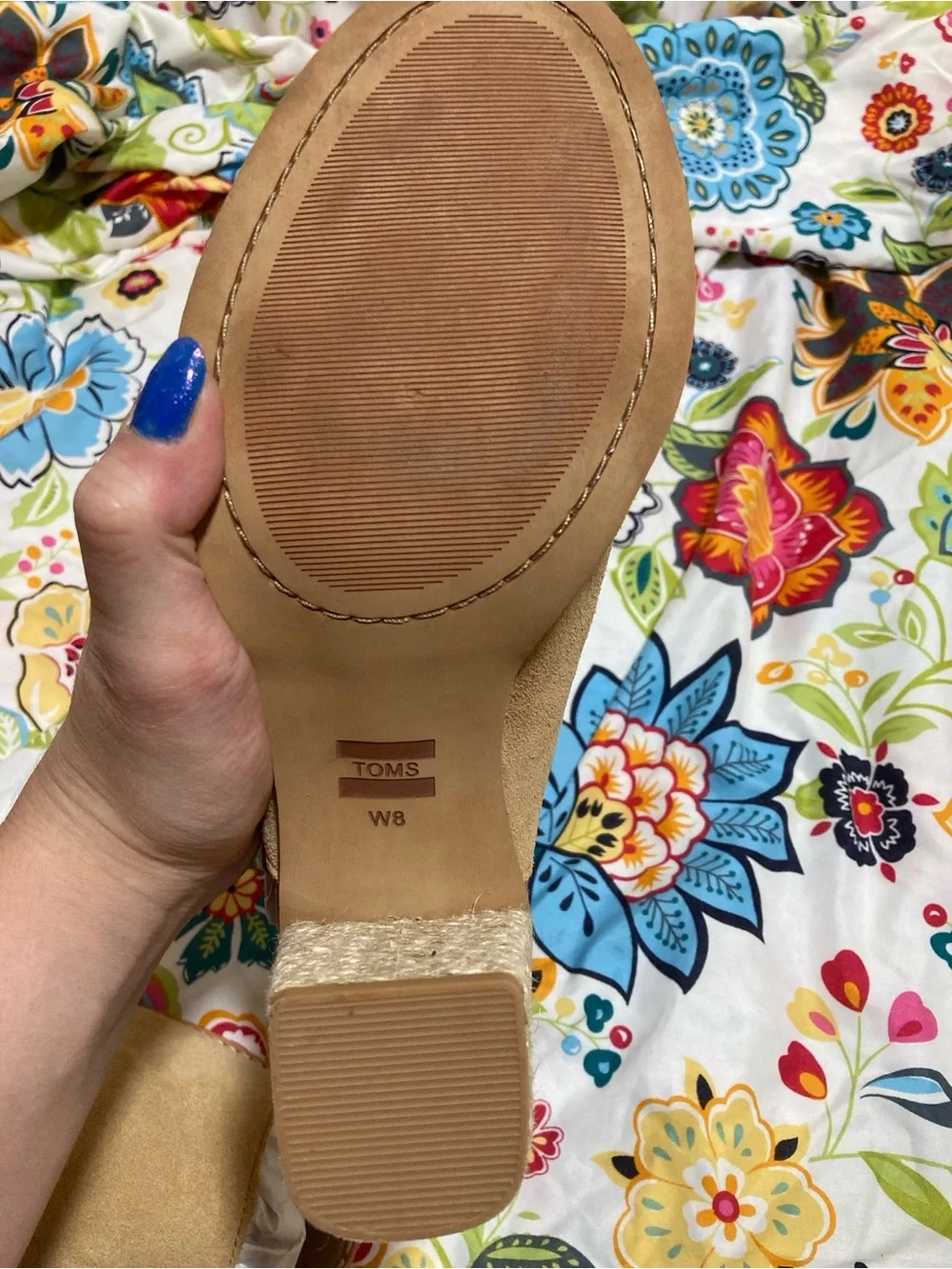TOMS Women's Size 8M Tan Suede Peep Toe Block Heel Seville Espadrilles